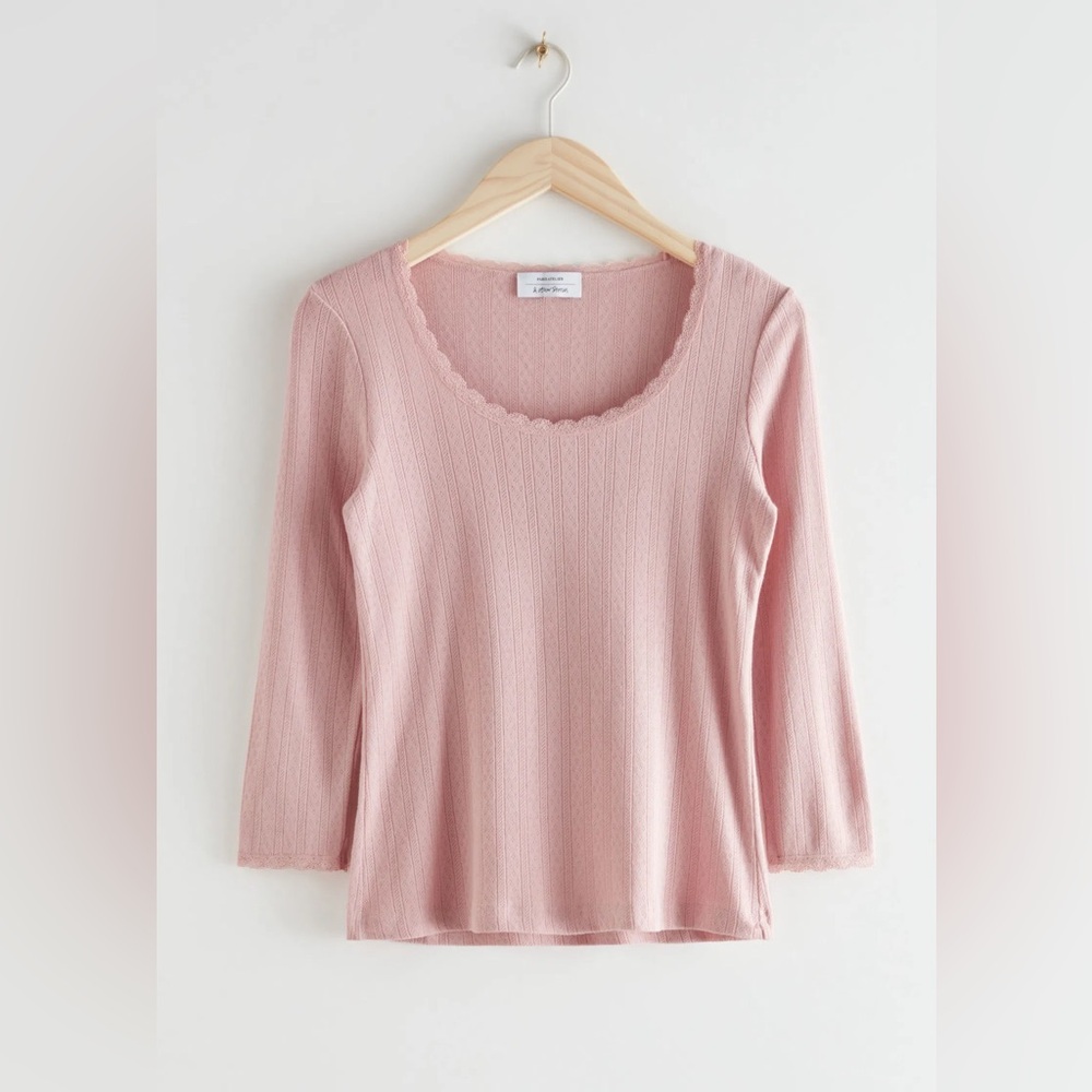 Elegant Pink Lace Trim Blouse